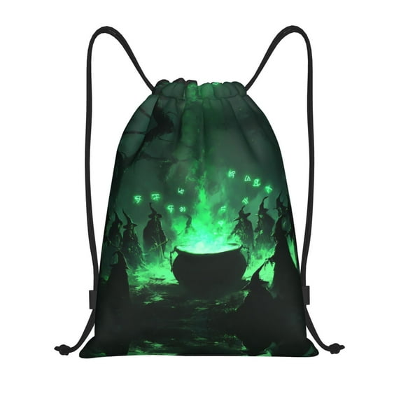 Drawstring Backpack, Halloween Green Forest Witch k Light Waterproof Sports Gym Bag Draw String Back Bag for Men Women, Sackpack Cinch Workout Bag for Sports, Travel, Swimming, Beach