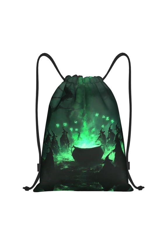 Drawstring Backpack - Halloween Green Forest Witch k Splash Proof Small Drawstring Gym Bag for Women Men, Cinch Sports String Bag Backpack for Travel Swimming Beach