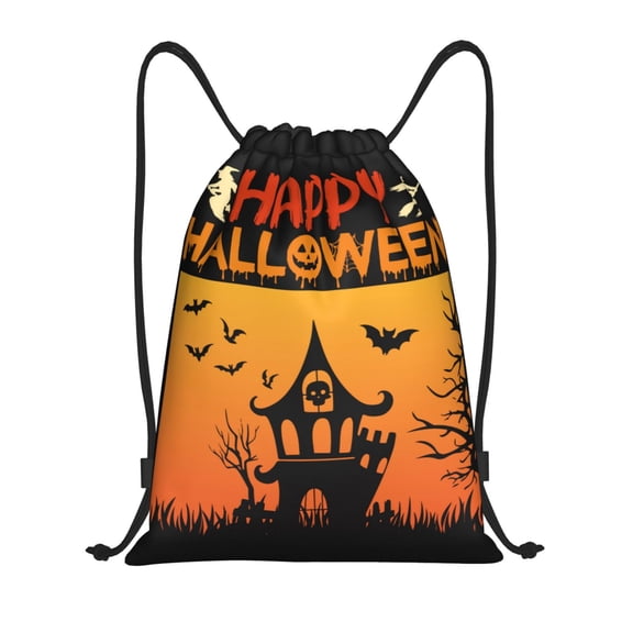 Drawstring Backpack - Halloween Happy E Splash Proof Small Drawstring Gym Bag for Women Men, Cinch Sports String Bag Backpack for Travel Swimming Beach