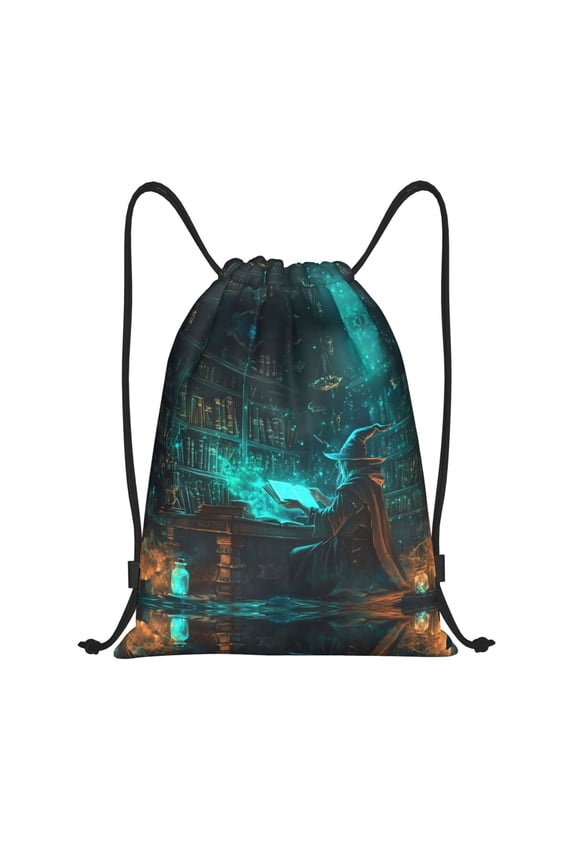 Drawstring Backpack - Halloween Mysterious Witch Study Splash Proof Small Drawstring Gym Bag for Women Men, Cinch Sports String Bag Backpack for Travel Swimming Beach