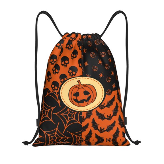 Drawstring Backpack - Halloween Orange Elements Splash Proof Small Drawstring Gym Bag for Women Men, Cinch Sports String Bag Backpack for Travel Swimming Beach