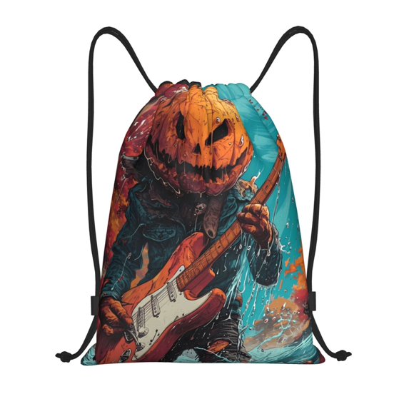 Drawstring Backpack, Halloween Rocking Pumpkin Light Waterproof Sports Gym Bag Draw String Back Bag for Men Women, Sackpack Cinch Workout Bag for Sports, Travel, Swimming, Beach