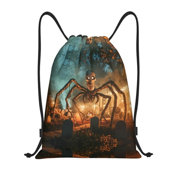 Drawstring Backpack - Halloween Spider Skull Monster Splash Proof Small Drawstring Gym Bag for Women Men, Cinch Sports String Bag Backpack for Travel Swimming Beach