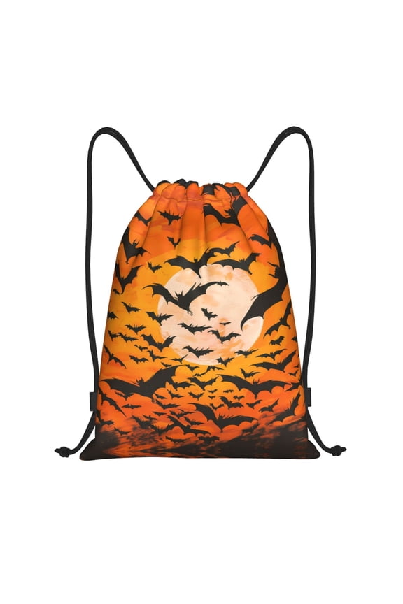 Drawstring Backpack - Halloween Sunset Bat Splash Proof Small Drawstring Gym Bag for Women Men, Cinch Sports String Bag Backpack for Travel Swimming Beach