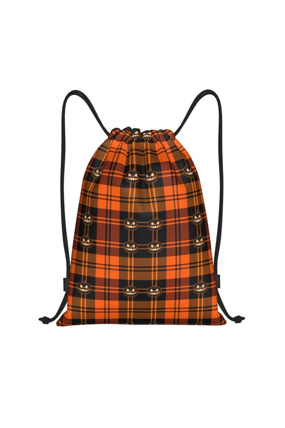 Drawstring Backpack - Halloween Tartan Plaid Splash Proof Small Drawstring Gym Bag for Women Men, Cinch Sports String Bag Backpack for Travel Swimming Beach