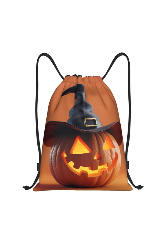 Drawstring Backpack - Halloween Witch Hat Pumpkin Cute Splash Proof Small Drawstring Gym Bag for Women Men, Cinch Sports String Bag Backpack for Travel Swimming Beach