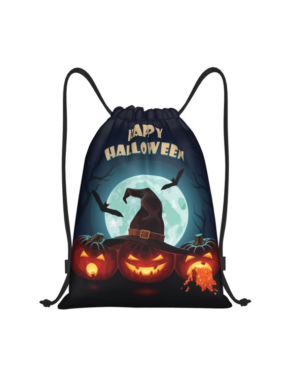 Drawstring Backpack - Halloween Witch Hat Pumpkin Splash Proof Small Drawstring Gym Bag for Women Men, Cinch Sports String Bag Backpack for Travel Swimming Beach