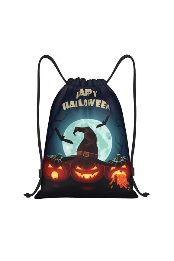 Drawstring Backpack - Halloween Witch Hat Pumpkin Splash Proof Small Drawstring Gym Bag for Women Men, Cinch Sports String Bag Backpack for Travel Swimming Beach