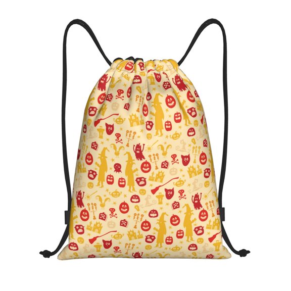Drawstring Backpack - Halloween elements A Splash Proof Small Drawstring Gym Bag for Women Men, Cinch Sports String Bag Backpack for Travel Swimming Beach