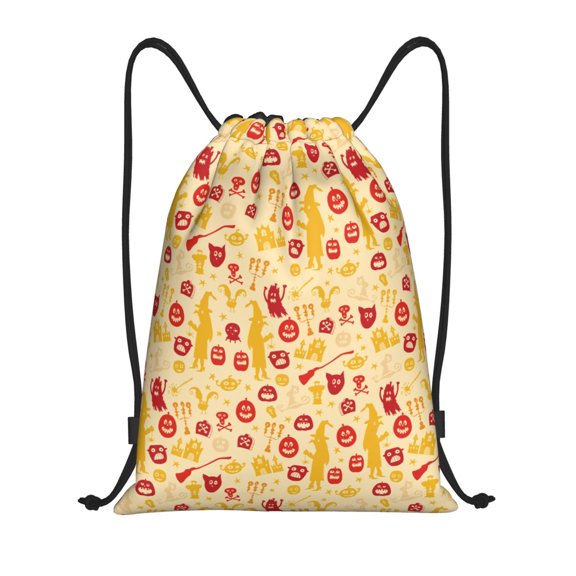 Drawstring Backpack - Halloween elements A Splash Proof Small Drawstring Gym Bag for Women Men, Cinch Sports String Bag Backpack for Travel Swimming Beach