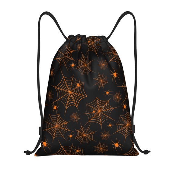 Drawstring Backpack - Halloween orange Spiderweb Creative Splash Proof Small Drawstring Gym Bag for Women Men, Cinch Sports String Bag Backpack for Travel Swimming Beach