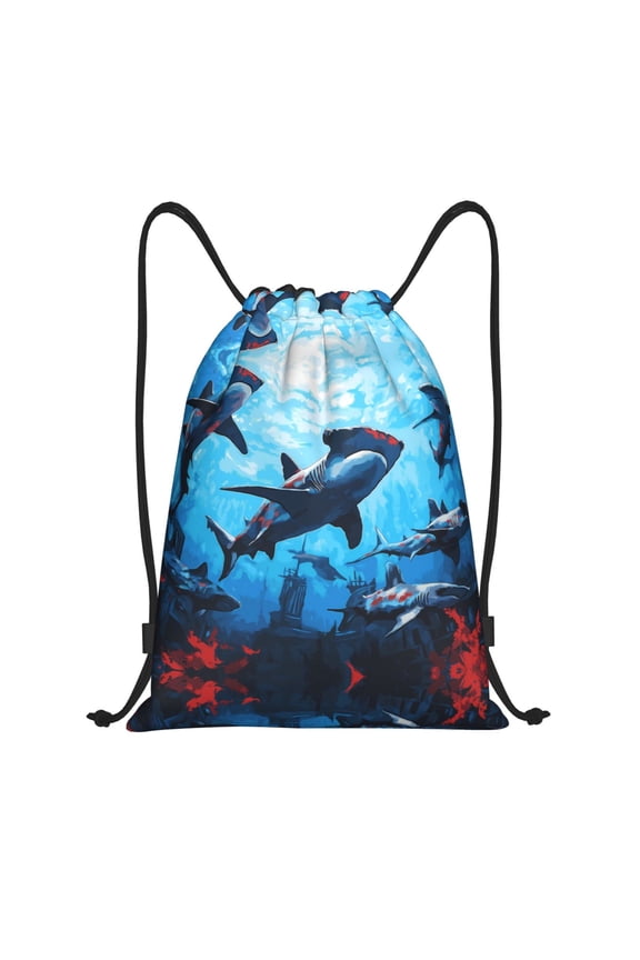 Drawstring Backpack - Hammerhead shark cool A Splash Proof Small Drawstring Gym Bag for Women Men, Cinch Sports String Bag Backpack for Travel Swimming Beach