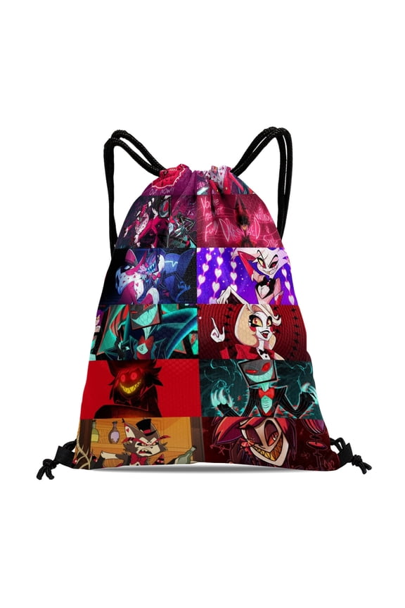 Drawstring Backpack for Hazbin Hotel Drawstring Pocket Adults Women Men Party Favor Bags Sports for Gym Travel Swimming Hiking Camping Tote Bag 11.8  15.7 in