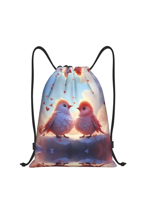 Drawstring Backpack - Heart Sky Bird Couple Splash Proof Small Drawstring Gym Bag for Women Men, Cinch Sports String Bag Backpack for Travel Swimming Beach
