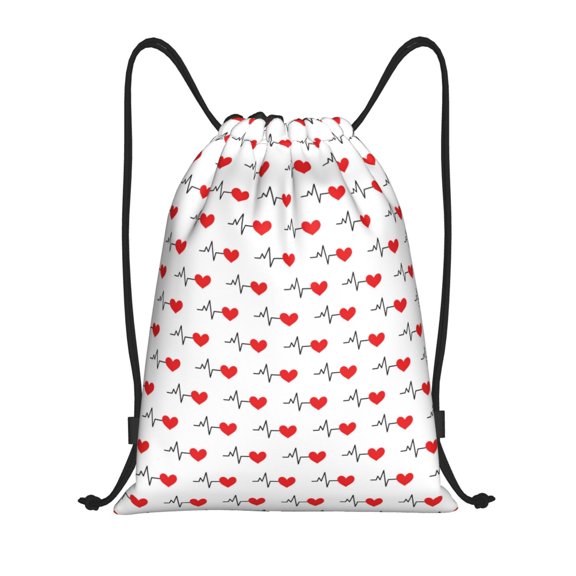 Drawstring Backpack - Heartbeat Symbol Splash Proof Small Drawstring Gym Bag for Women Men, Cinch Sports String Bag Backpack for Travel Swimming Beach