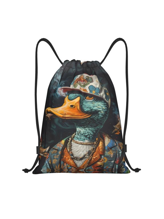 Drawstring Backpack - Hip-Hop Duck Splash Proof Small Drawstring Gym Bag for Women Men, Cinch Sports String Bag Backpack for Travel Swimming Beach