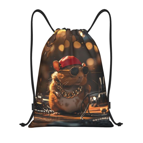 Drawstring Backpack - Hip-Hop Guinea Pig. Splash Proof Small Drawstring Gym Bag for Women Men, Cinch Sports String Bag Backpack for Travel Swimming Beach
