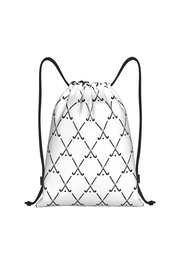 Drawstring Backpack - Hockey Stick black Splash Proof Small Drawstring Gym Bag for Women Men, Cinch Sports String Bag Backpack for Travel Swimming Beach
