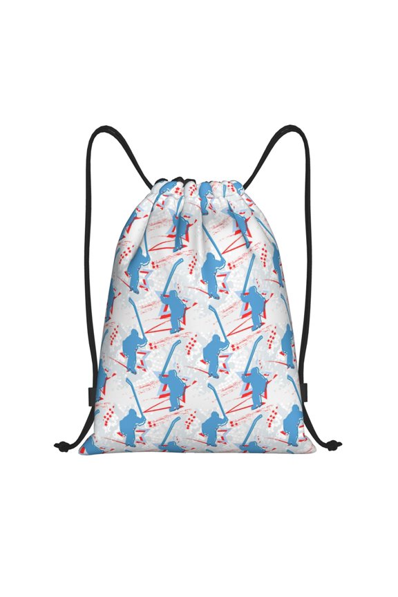 Drawstring Backpack - Hockey player blue cool Splash Proof Small Drawstring Gym Bag for Women Men, Cinch Sports String Bag Backpack for Travel Swimming Beach