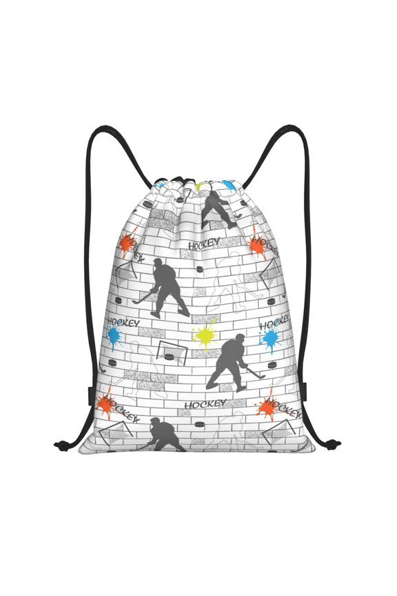 Drawstring Backpack - Hockey players funny Splash Proof Small Drawstring Gym Bag for Women Men, Cinch Sports String Bag Backpack for Travel Swimming Beach