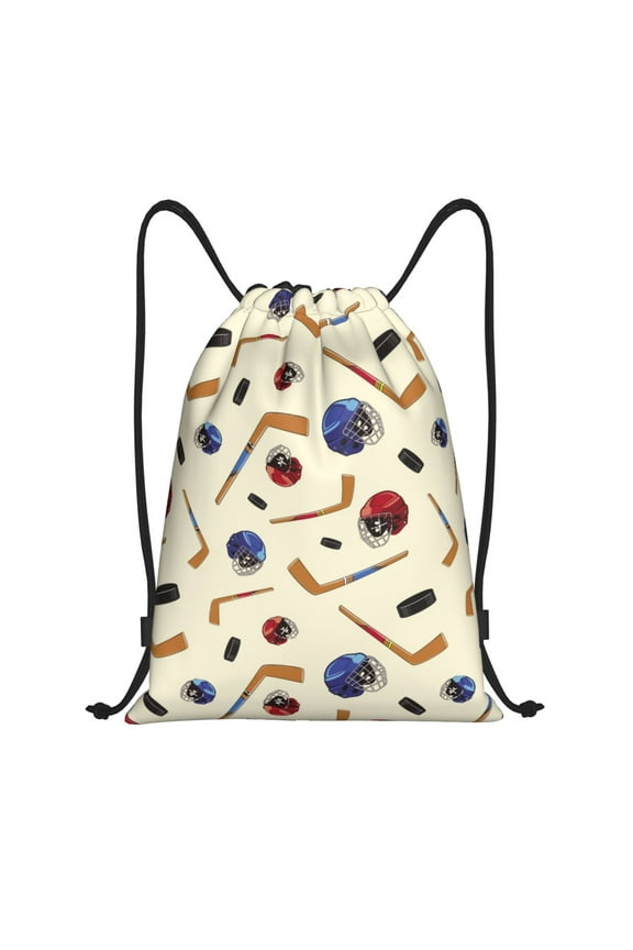 Drawstring Backpack - Hockey stick helmet cool Splash Proof Small Drawstring Gym Bag for Women Men, Cinch Sports String Bag Backpack for Travel Swimming Beach