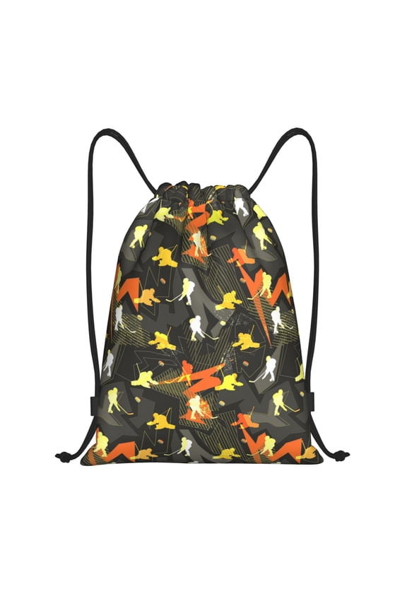 Drawstring Backpack - Hockey sticks Dark gray Splash Proof Small Drawstring Gym Bag for Women Men, Cinch Sports String Bag Backpack for Travel Swimming Beach