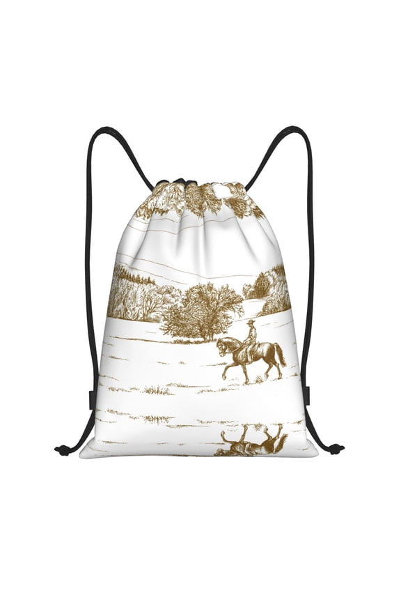 Drawstring Backpack - Horse Rider In Field Splash Proof Small Drawstring Gym Bag for Women Men, Cinch Sports String Bag Backpack for Travel Swimming Beach