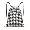 thumbnail image 1 of Drawstring Backpack - Houndstooth Black And White Splash Proof Small Drawstring Gym Bag for Women Men, Cinch Sports String Bag Backpack for Travel Swimming Beach, 1 of 8