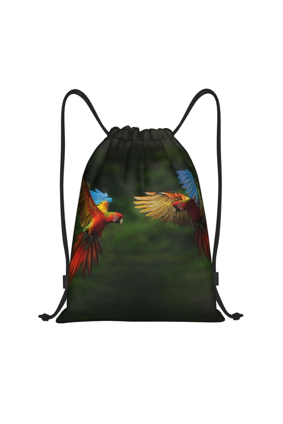 Drawstring Backpack - Hybrid Parrot in the Forest Splash Proof Small Drawstring Gym Bag for Women Men, Cinch Sports String Bag Backpack for Travel Swimming Beach
