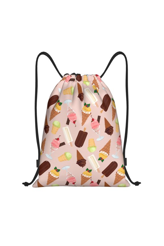 Drawstring Backpack - Ice Cream Cone Print Splash Proof Small Drawstring Gym Bag for Women Men, Cinch Sports String Bag Backpack for Travel Swimming Beach