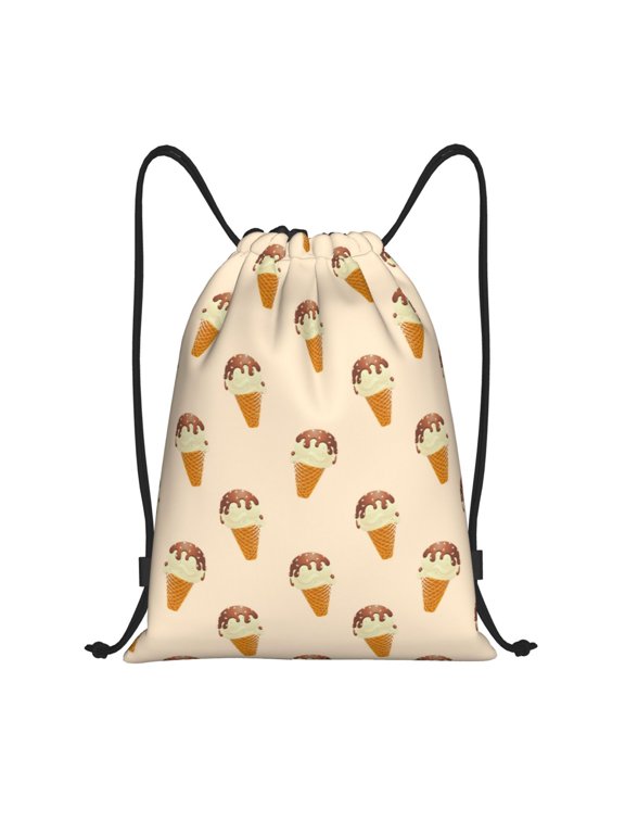 Drawstring Backpack - Ice Cream No.9010 Splash Proof Small Drawstring Gym Bag for Women Men, Cinch Sports String Bag Backpack for Travel Swimming Beach