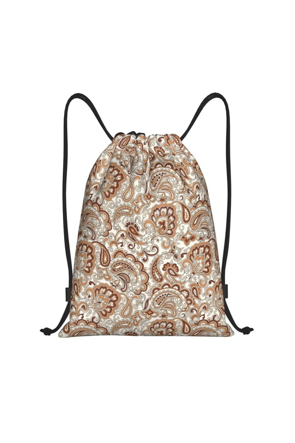 Drawstring Backpack - Indian Paisley1 Splash Proof Small Drawstring Gym Bag for Women Men, Cinch Sports String Bag Backpack for Travel Swimming Beach
