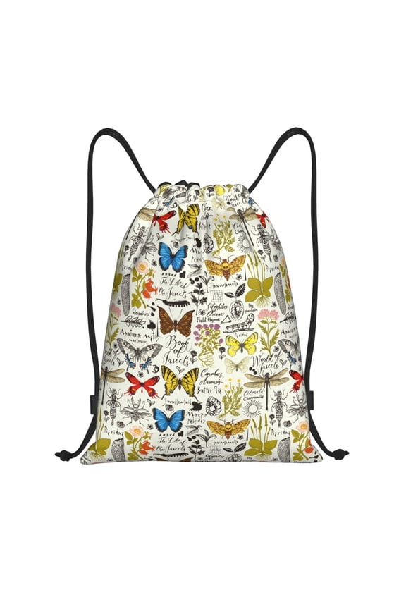 Drawstring Backpack - Insects And Medicinal Herbs Splash Proof Small Drawstring Gym Bag for Women Men, Cinch Sports String Bag Backpack for Travel Swimming Beach