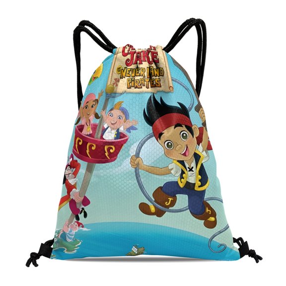 Drawstring Backpack for Jake and the Never Land Drawstring Pocket Adults Women Men Party Favor Bags Sports for Gym Travel Swimming Hiking Camping Tote Bag 11.8 15.7 in