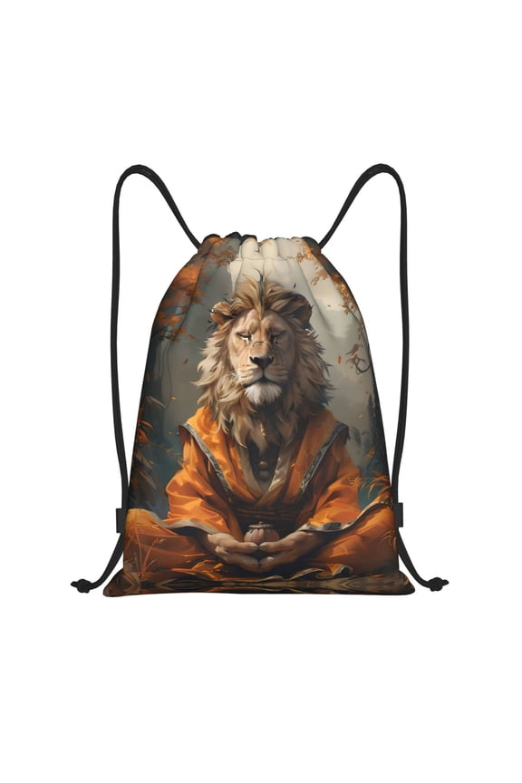 Drawstring Backpack - Jungle Meditating Lion Splash Proof Small Drawstring Gym Bag for Women Men, Cinch Sports String Bag Backpack for Travel Swimming Beach
