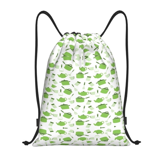 Drawstring Backpack - Kitchen Utensiles Cooking Pots Splash Proof Small Drawstring Gym Bag for Women Men, Cinch Sports String Bag Backpack for Travel Swimming Beach