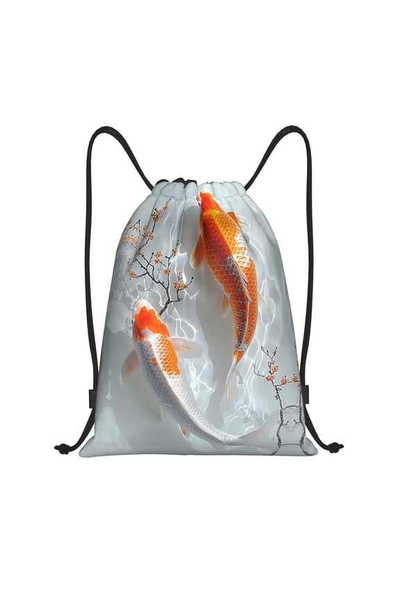 Drawstring Backpack - Koi Fish Water Splash Proof Small Drawstring Gym Bag for Women Men, Cinch Sports String Bag Backpack for Travel Swimming Beach