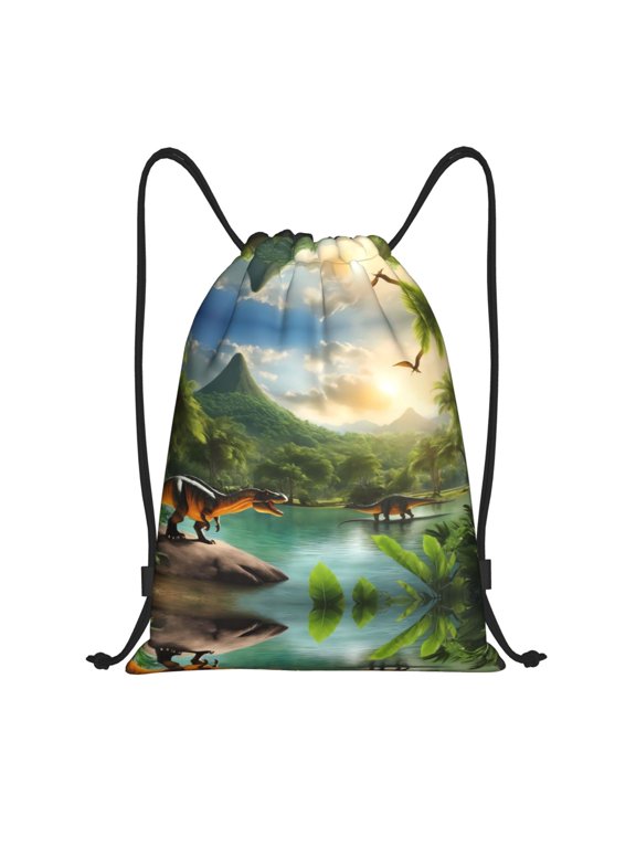 Drawstring Backpack - Lake Forest Dinosaur Splash Proof Small Drawstring Gym Bag for Women Men, Cinch Sports String Bag Backpack for Travel Swimming Beach