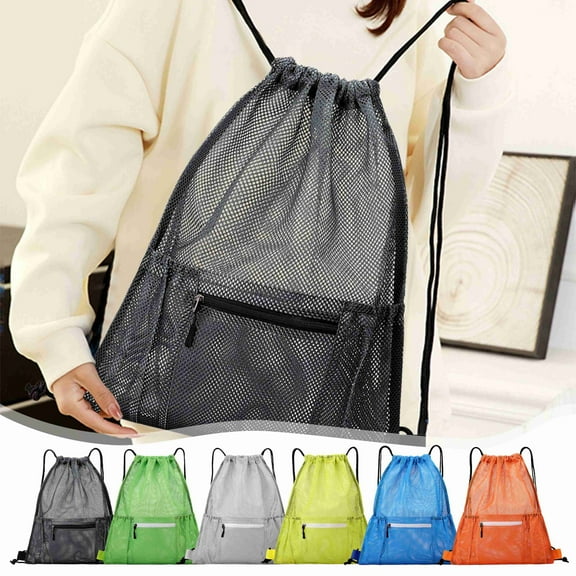 Drawstring Backpack | Large Mesh Sports Bag for Basketball Football Gym Beach Cycling Hiking | Durable Polyester | Breathable Design | Double Shoulder Straps | 19.3x16.1 in | Multiple Colors | 1 Pack