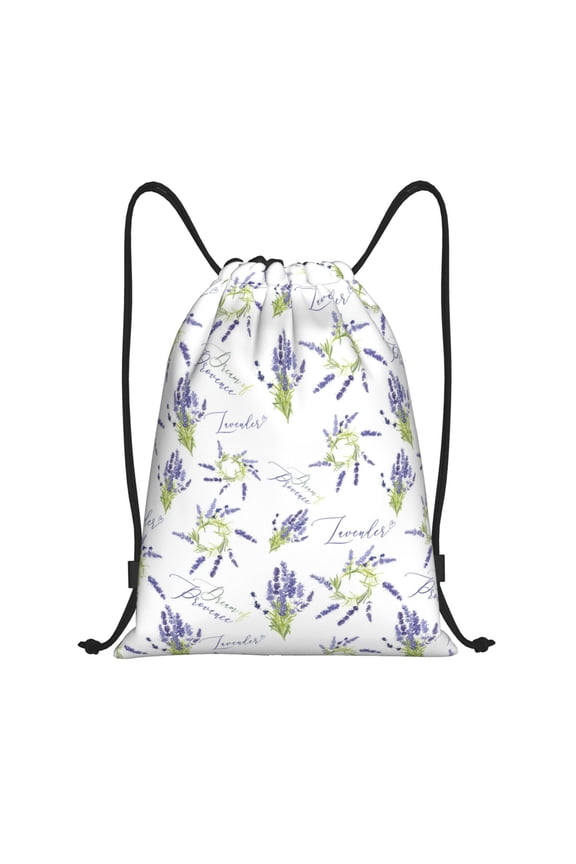 Drawstring Backpack - Lavender Flowers Round Splash Proof Small Drawstring Gym Bag for Women Men, Cinch Sports String Bag Backpack for Travel Swimming Beach