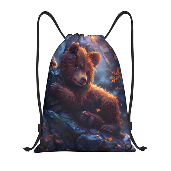 Drawstring Backpack - Lazy Stone Bear Splash Proof Small Drawstring Gym Bag for Women Men, Cinch Sports String Bag Backpack for Travel Swimming Beach