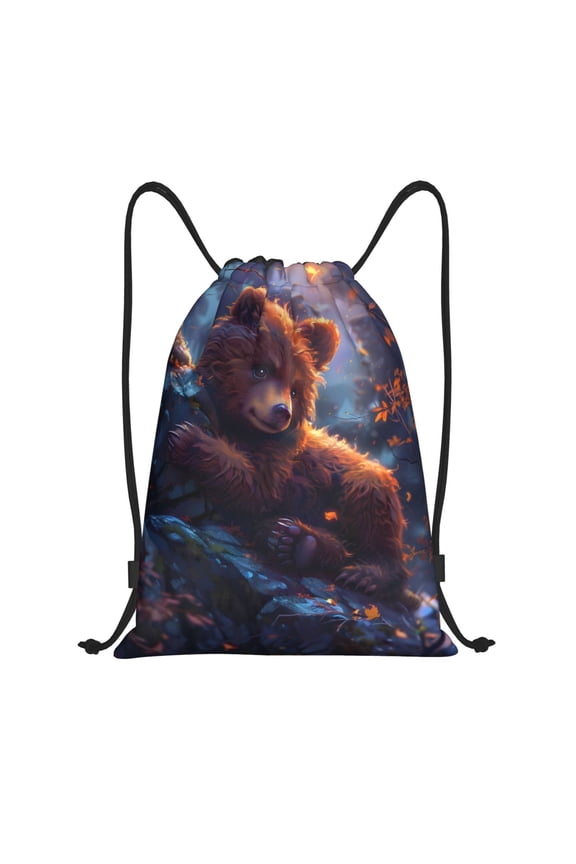 Drawstring Backpack - Lazy Stone Bear Splash Proof Small Drawstring Gym Bag for Women Men, Cinch Sports String Bag Backpack for Travel Swimming Beach