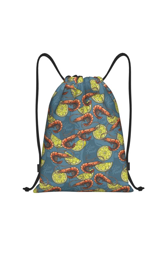 Drawstring Backpack - Lemon Sliced Shrimp Splash Proof Small Drawstring Gym Bag for Women Men, Cinch Sports String Bag Backpack for Travel Swimming Beach