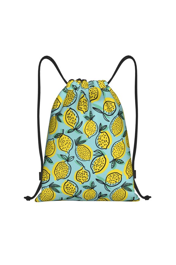 Drawstring Backpack - Lemon print Splash Proof Small Drawstring Gym Bag for Women Men, Cinch Sports String Bag Backpack for Travel Swimming Beach