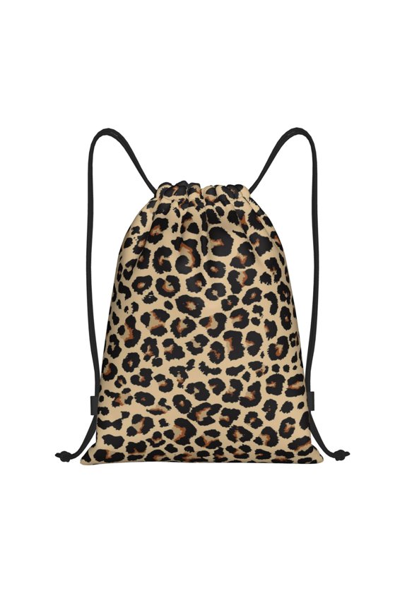 Drawstring Backpack - Leopard Print-1 Splash Proof Small Drawstring Gym Bag for Women Men, Cinch Sports String Bag Backpack for Travel Swimming Beach