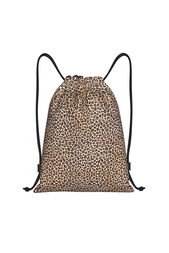 Drawstring Backpack - Leopard Print-2 Splash Proof Small Drawstring Gym Bag for Women Men, Cinch Sports String Bag Backpack for Travel Swimming Beach