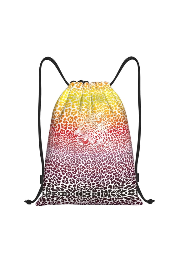 Drawstring Backpack - Leopard Skins And Heads Splash Proof Small Drawstring Gym Bag for Women Men, Cinch Sports String Bag Backpack for Travel Swimming Beach