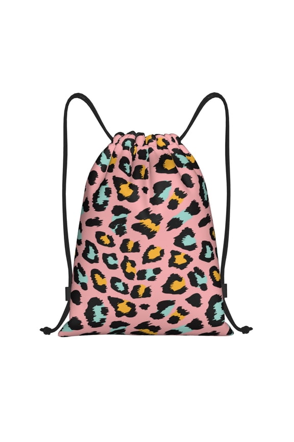 Drawstring Backpack - Leopard print B Splash Proof Small Drawstring Gym Bag for Women Men, Cinch Sports String Bag Backpack for Travel Swimming Beach