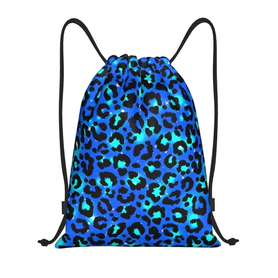 Drawstring Backpack - Light Blue Leopard Print Splash Proof Small Drawstring Gym Bag for Women Men, Cinch Sports String Bag Backpack for Travel Swimming Beach