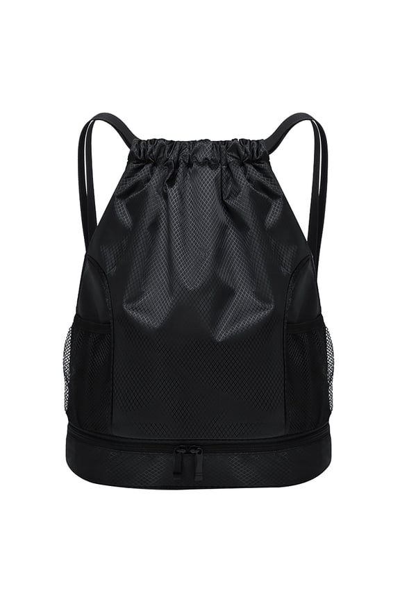 Drawstring Backpack, Lightweight Water Resistant Gym Bag, 15.7 x 12.2 in, Multi Pocket Sports Sackpack with Bottle Holder
